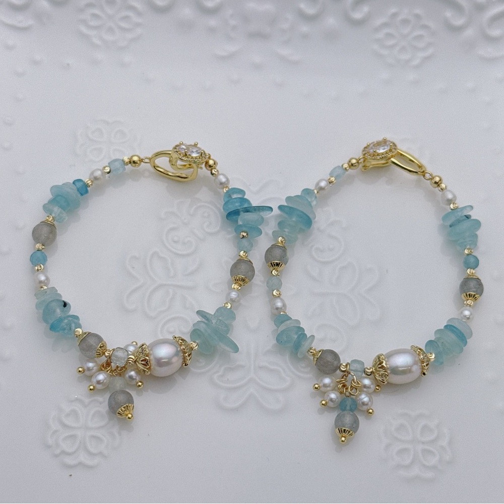 B90 Handmade Freshwater Pearl Aqua Marine Bracelet